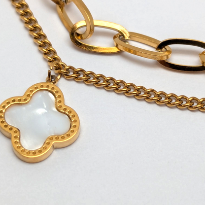 Pulsera Doble Trébol para Mujer en Oro Laminado 18K – Diseño Fino y Detallado