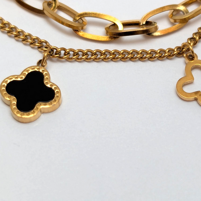 Pulsera Doble Trébol para Mujer en Oro Laminado 18K – Diseño Fino y Detallado