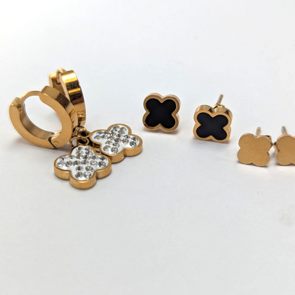 Set de Aretes Trébol x3 en Oro Laminado 18K – Elegancia en Cada Detalle
